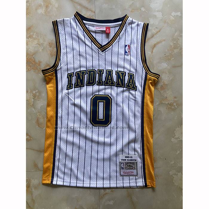 Maglia Indiana Pacers Tyrese Haliburton No 0 Mitchell & Ness 2020-21 Bianco
